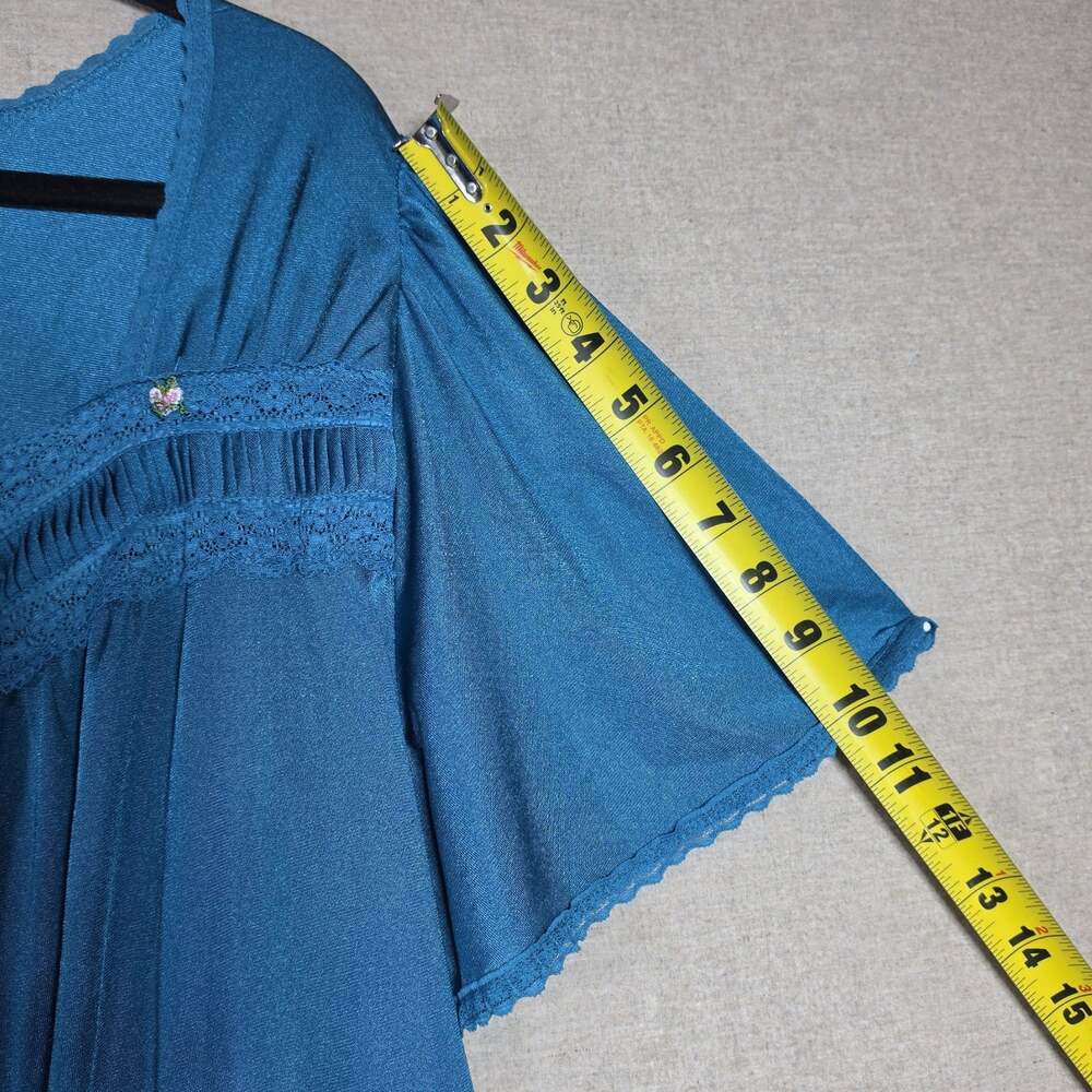 Only Necessities Womens 1X Blue Nylon silky 2pc Pajama pants Set Lace Trim - Picture 9 of 12